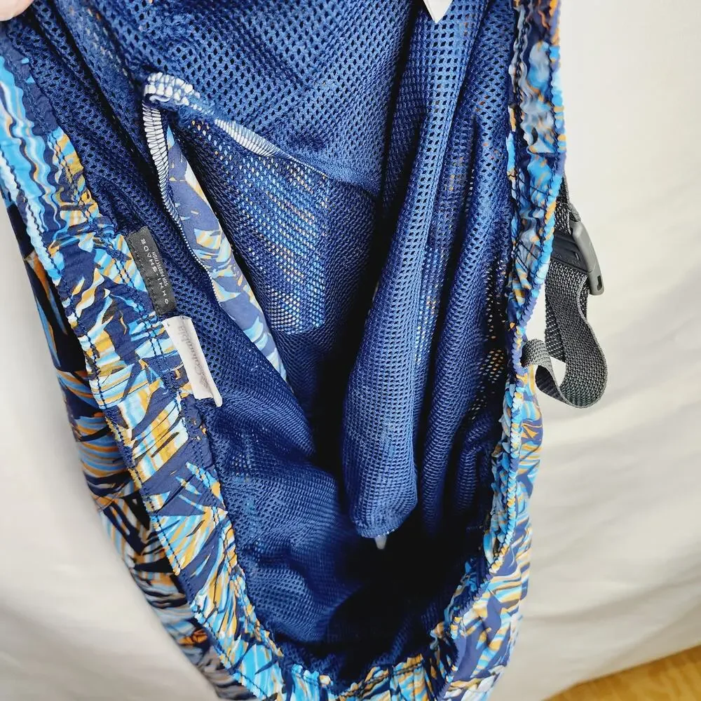 Columbia Omni Shade Swim Shorts Men's XL Blue Tropical Palm Print Lined Coastal